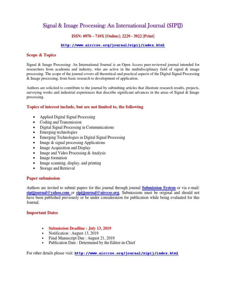 Signal & Image Processing Journal Guide | PDF | Art