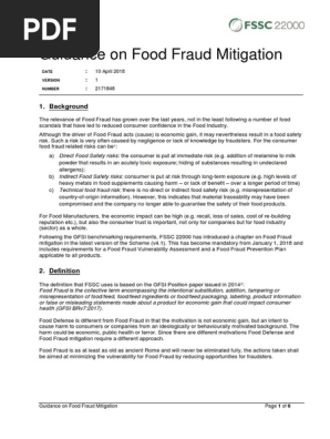 FSSC Guidance on Food Fraud Mitigation