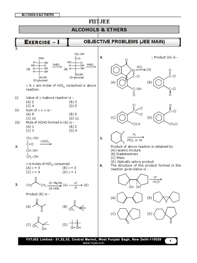Alcohols & Ethers Exercise - I | PDF | Ester | Ether