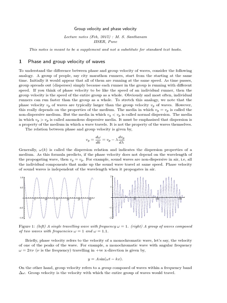 Group Velocity Phase Velocity | PDF | Waves | Theoretical Physics