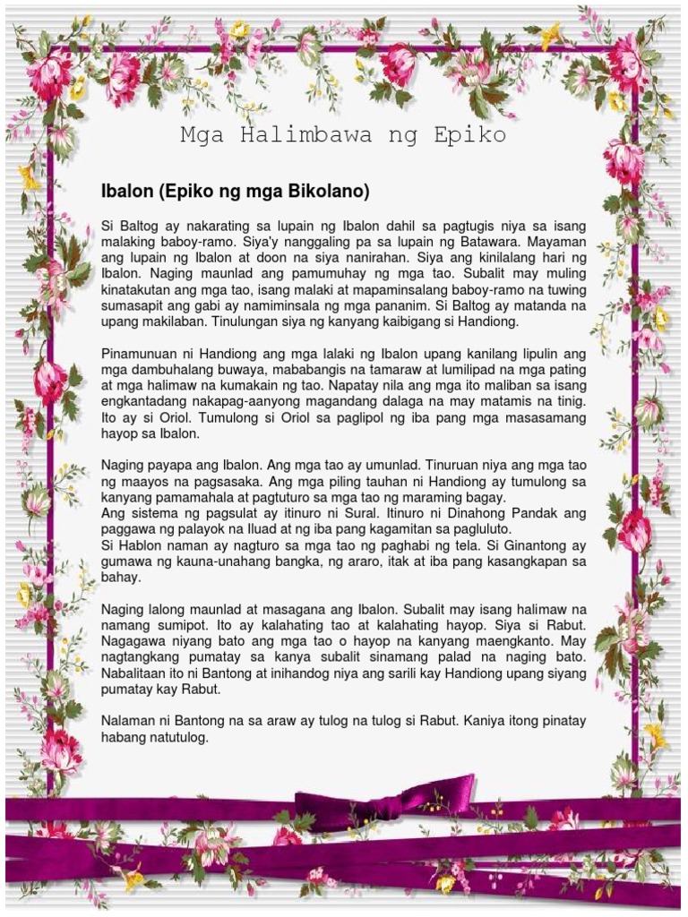 Mga Halimbawa NG Epiko | PDF
