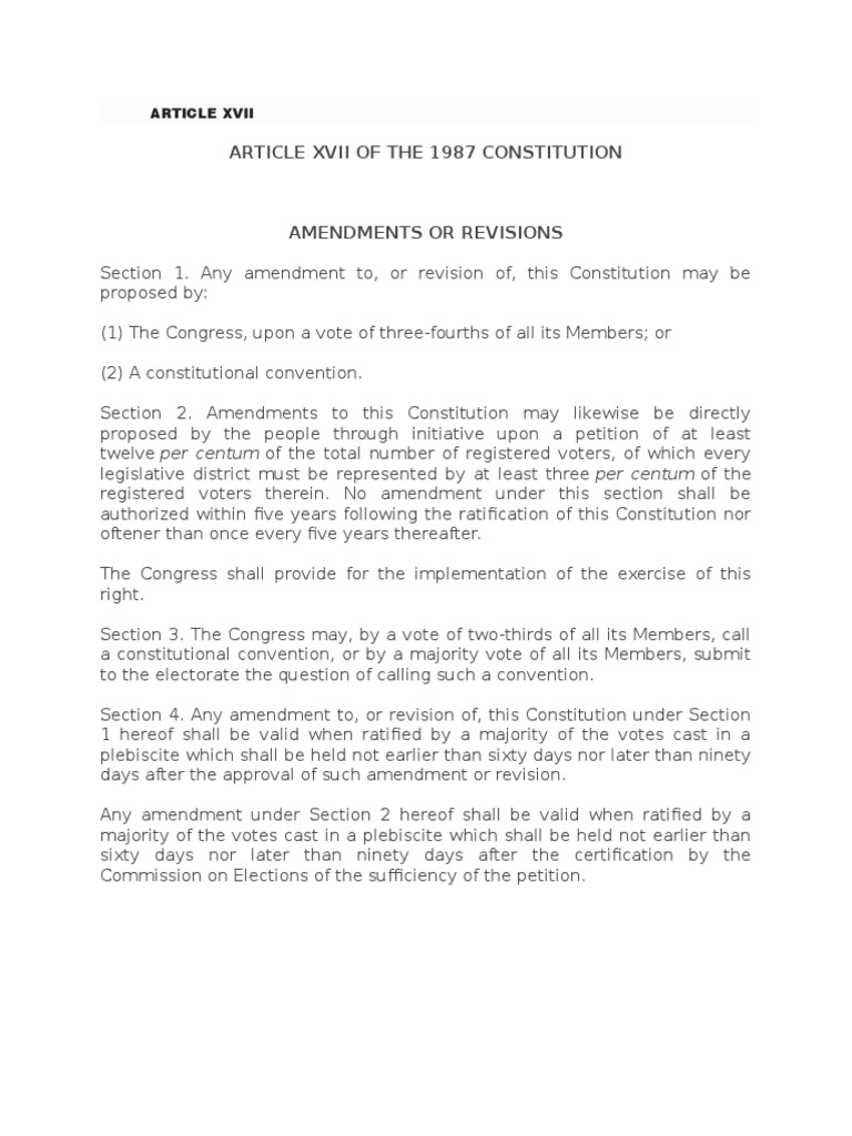 Article XVII of The 1987 Philippine Constitution | PDF