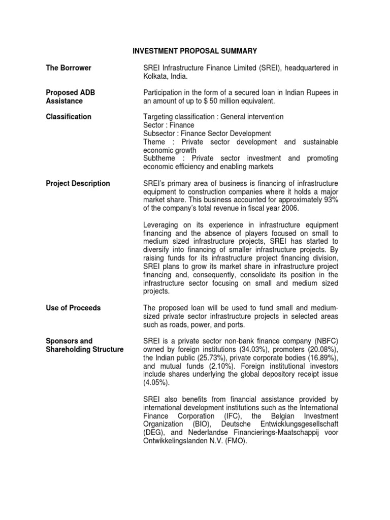 SREI Infrastructure Investment Proposal | PDF | Asian Development Bank ...