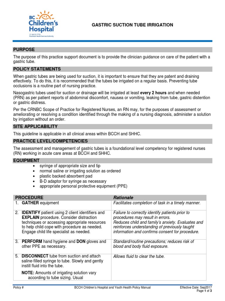 Gastric Tube Irrigation PDF Nursing Health Care