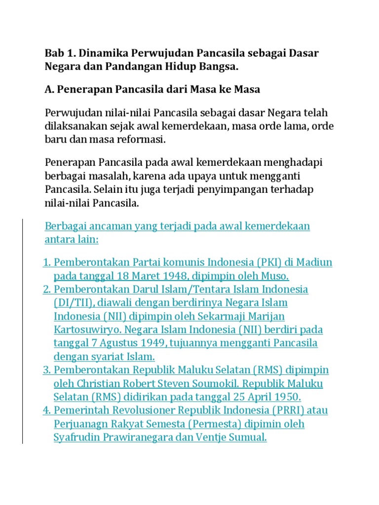 Bab 1 Dinamika Perwujudan Pancasila Sebagai Dasar Negara Dan Pandangan Hidup Bangsa A Penerapan Pancasila Dari Masa Ke Masa Pdf