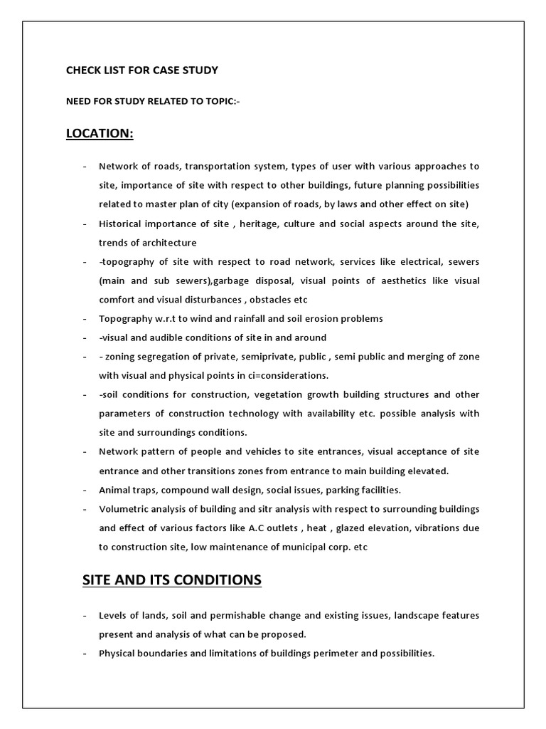 Comprehensive Case Study Checklist | PDF | Road | Building