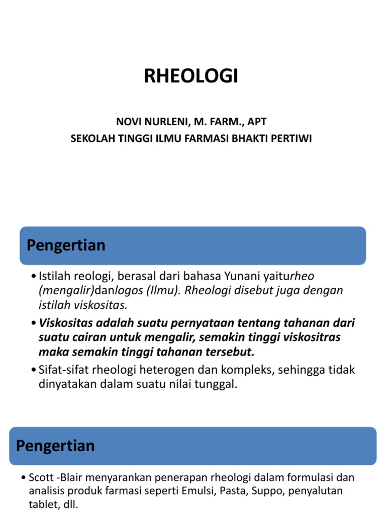 Rheologi Novi Nurleni M Farm Apt Sekolah Tinggi Ilmu Farmasi Bhakti Pertiwi