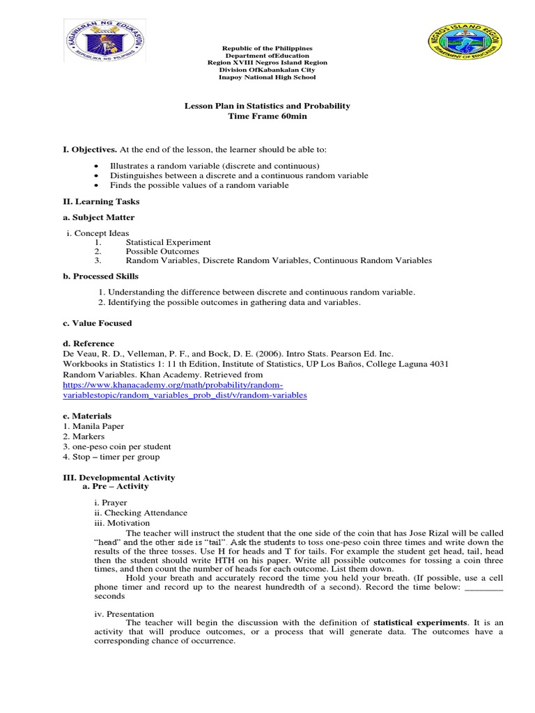 Chapter 2-01 Discrete & Continuous Random Variables 12SPIII - A1 | PDF ...