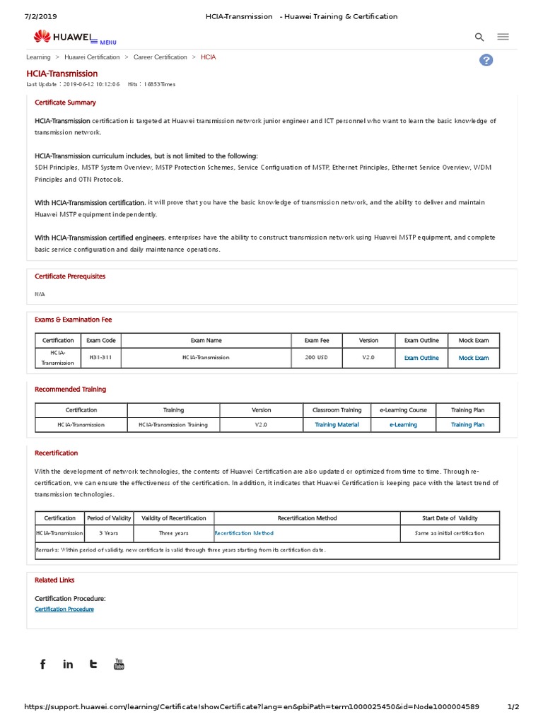 HCIATransmission Huawei Training & Certification Educational