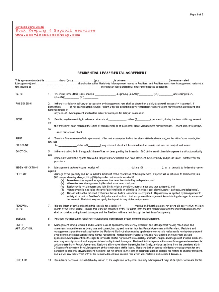 residentialleaserentalagreement lease renting