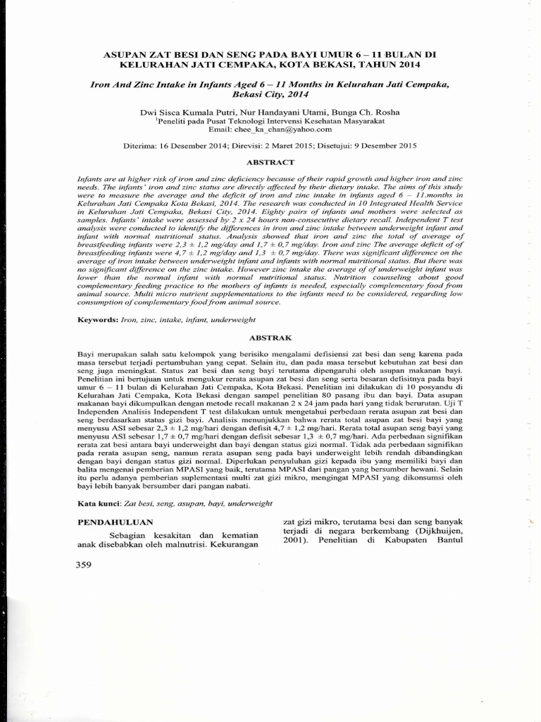 Iron and Zinc Intake in Infants Aged 6 11 Months in Kelurahan Jati