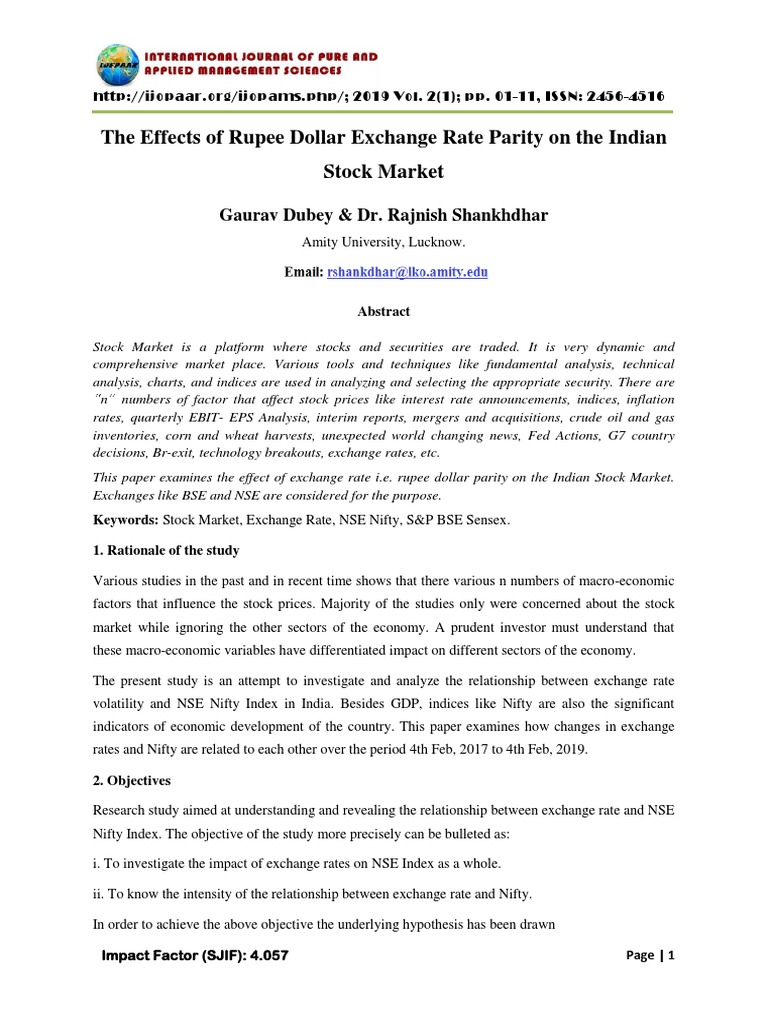 The Effects of Rupee Dollar Exchange Rate Parity On The Indian Stock ...