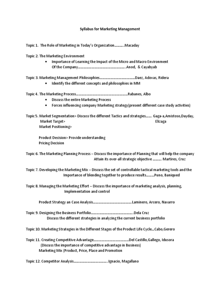 Marketing Management Course Syllabus | PDF | Strategic Management ...