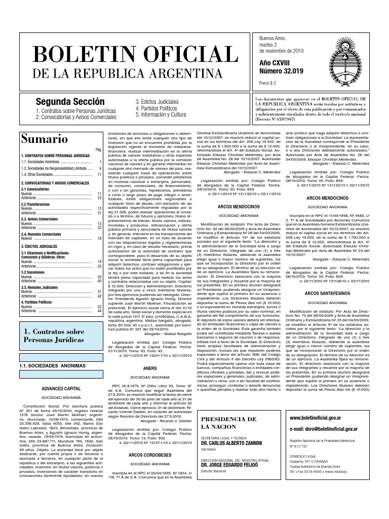 Boletin Oficial 02-11-10 - Segunda Seccion | PDF | Business, image size:768x1024