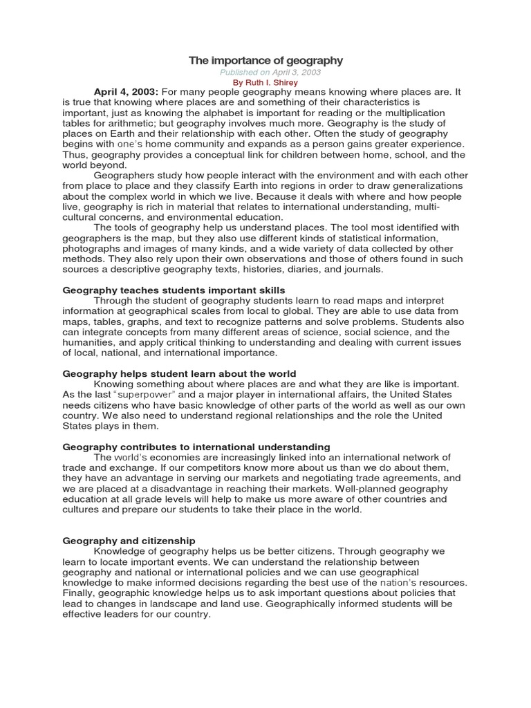 The Importance of Geography PDF Geography Nature