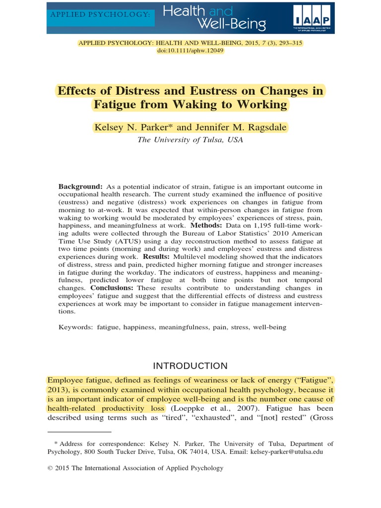Effects of Distresss and Eustress PDF | PDF | Stress (Biology) | Sleep