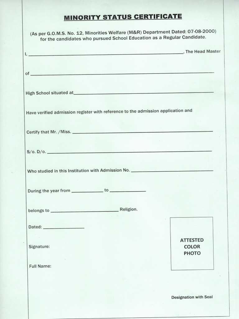 Format Minority Status Certificate PDF