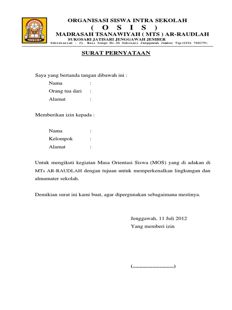 Surat Izin Mengikuti Mos Docx