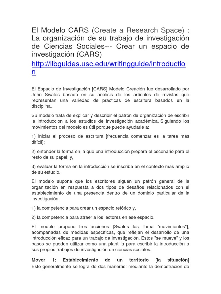 Modelo CARS de Swales en Investigación | PDF | Escritura | Ciencias ...