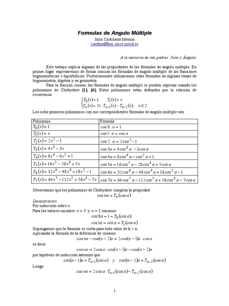 Formulas de Angulo Multiple PDF | PDF | Funciones trigonométricas | Pi