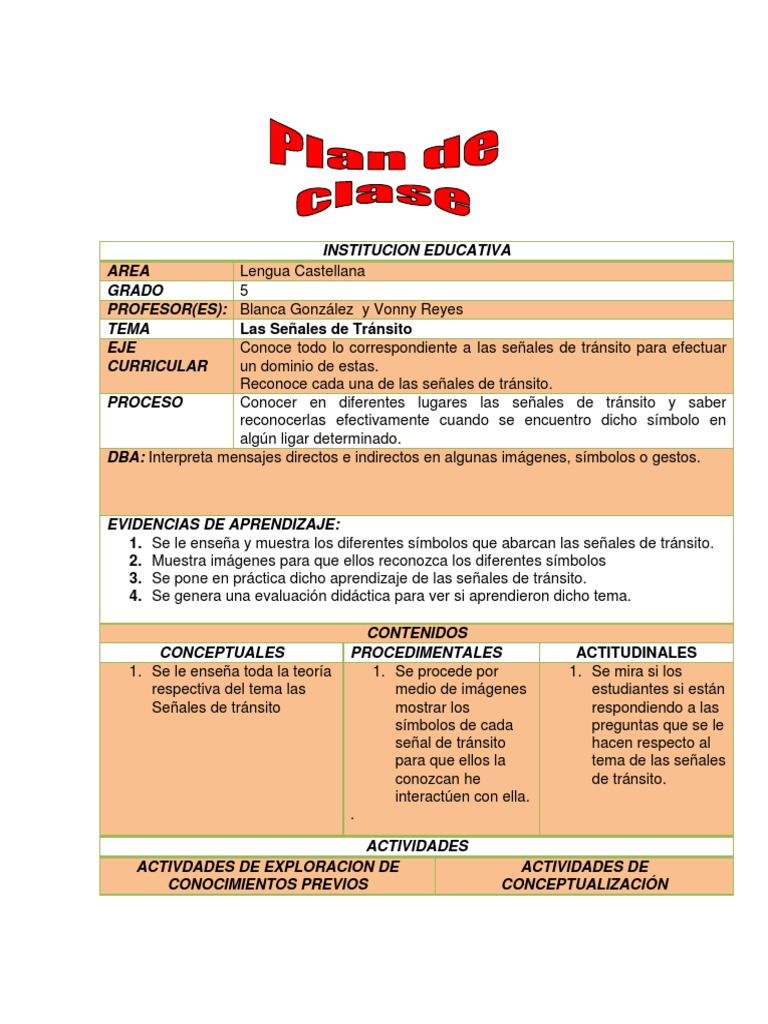 Plan de Clase | PDF | Cognición | Aprendizaje