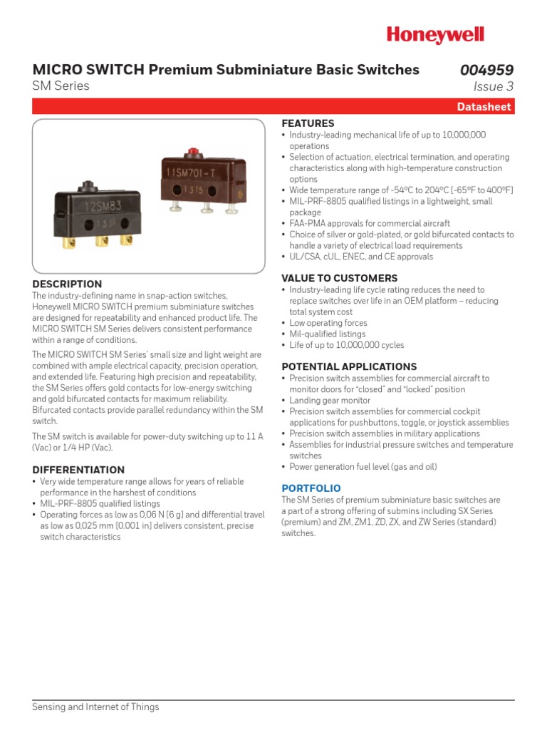 Honeywell SM Basic Datasheet 004959 3 en | PDF | Switch