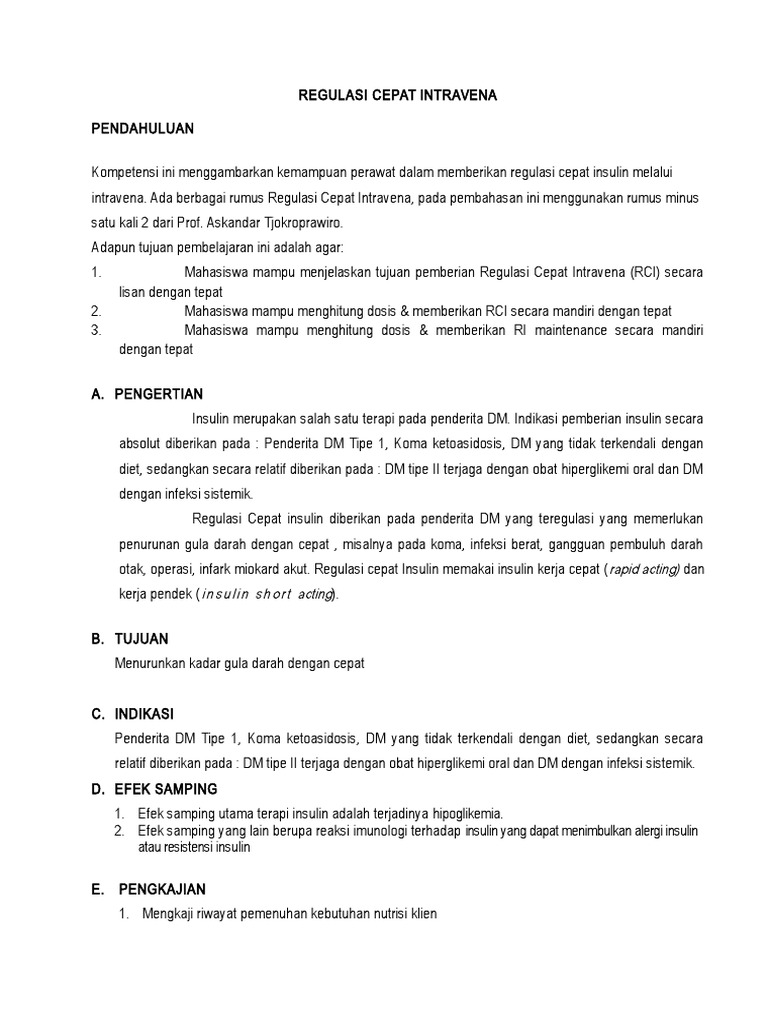 Rumus RCI Insulin Intravena Prof. Askandar | PDF