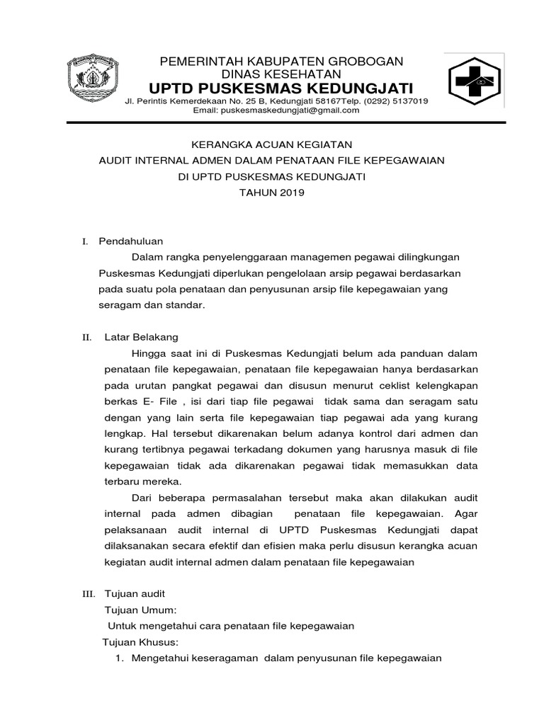 Kak Audit Internal Admen Diunggah Oleh Puskesmas