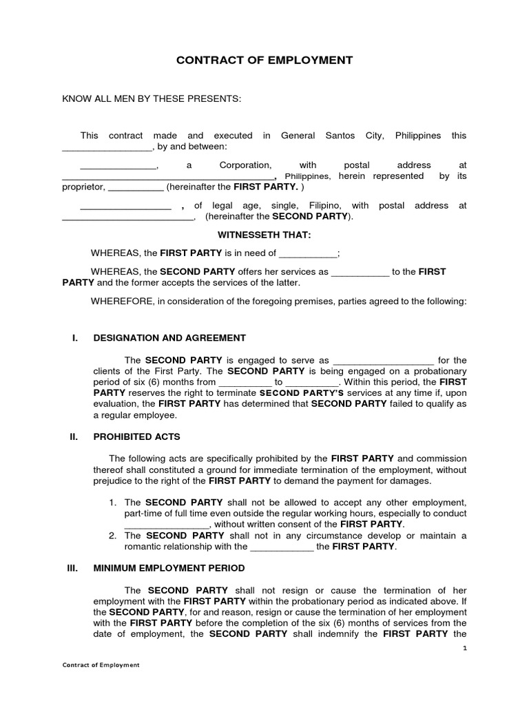 Contract of Employment-Format | PDF | Employment | Virtue