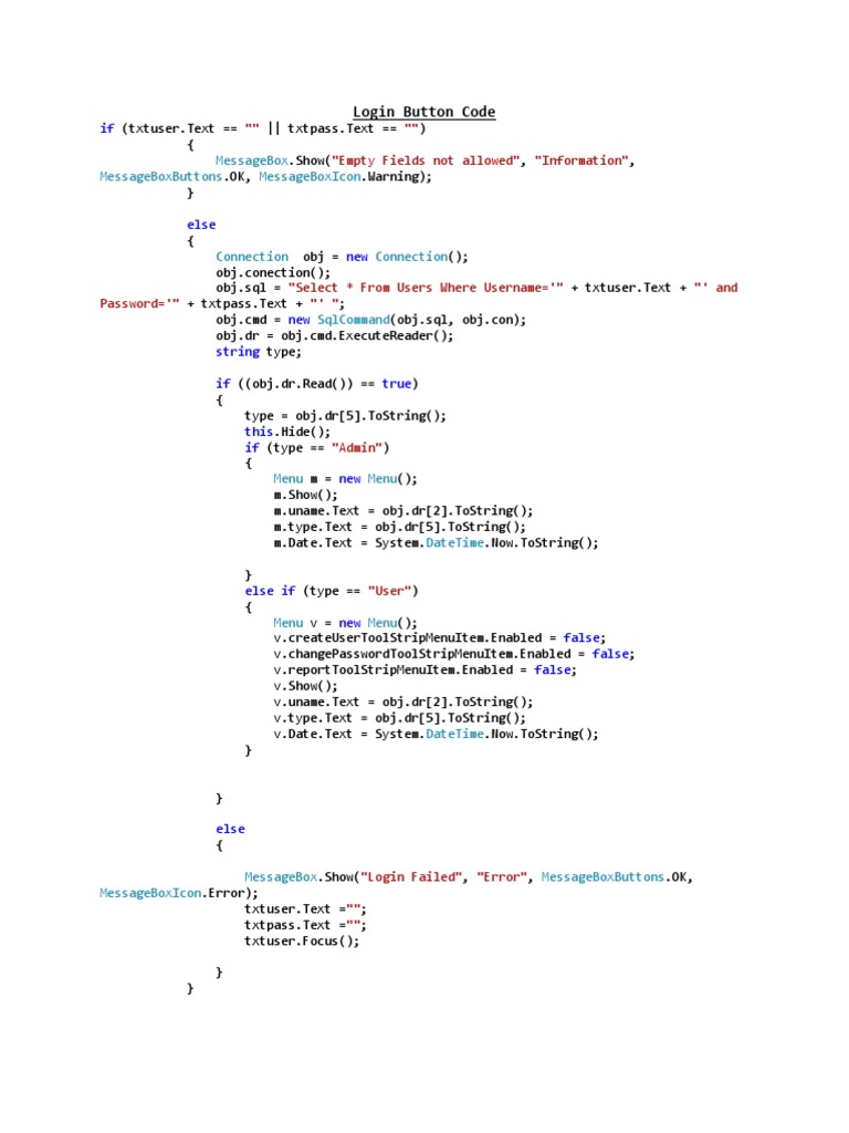 Login Button Functionality Code | PDF | Computers