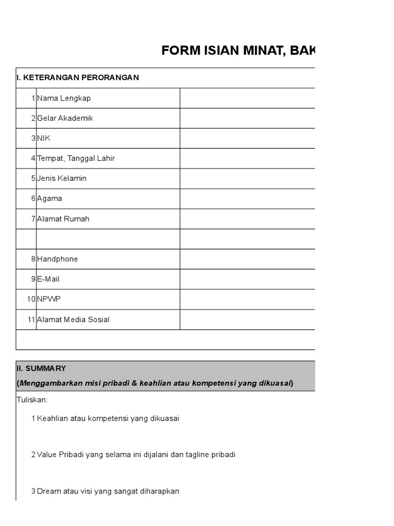 Form isian minat bakat kompetensi