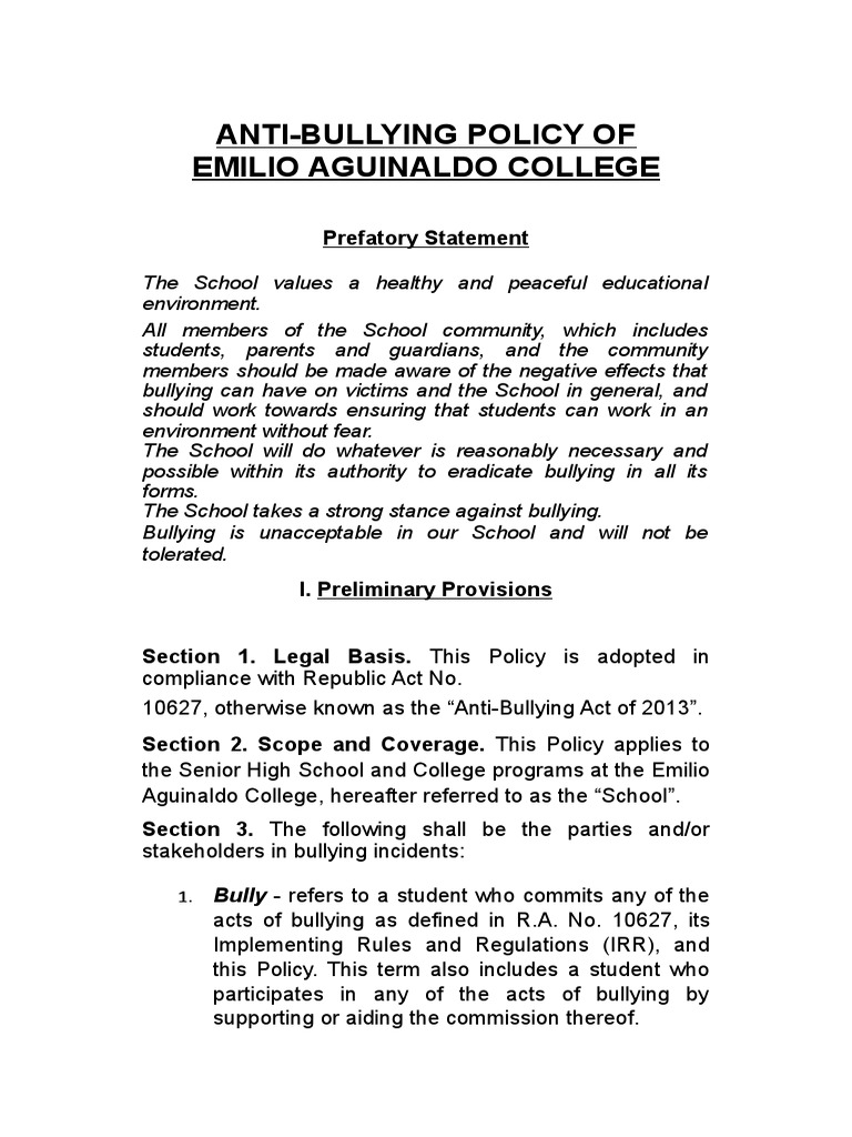 Approved Guidelines On Bullying 19 Bullying Complaint