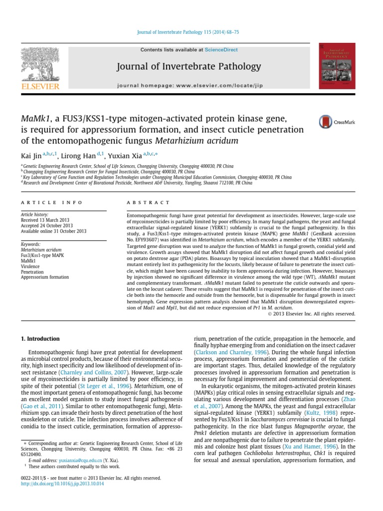 Journal of Invertebrate Pathology: Kai Jin, Lirong Han, Yuxian Xia