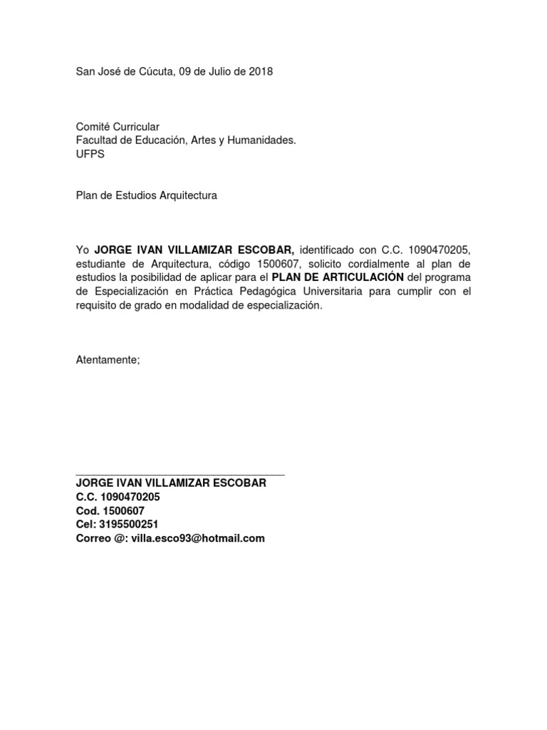 Carta Especializacion | PDF