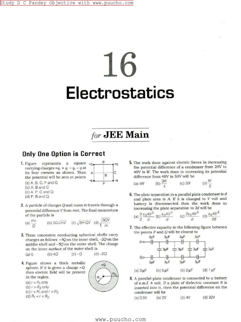 Dc Pandey Objective 16 Pdf Pdf Capacitor Electric Charge