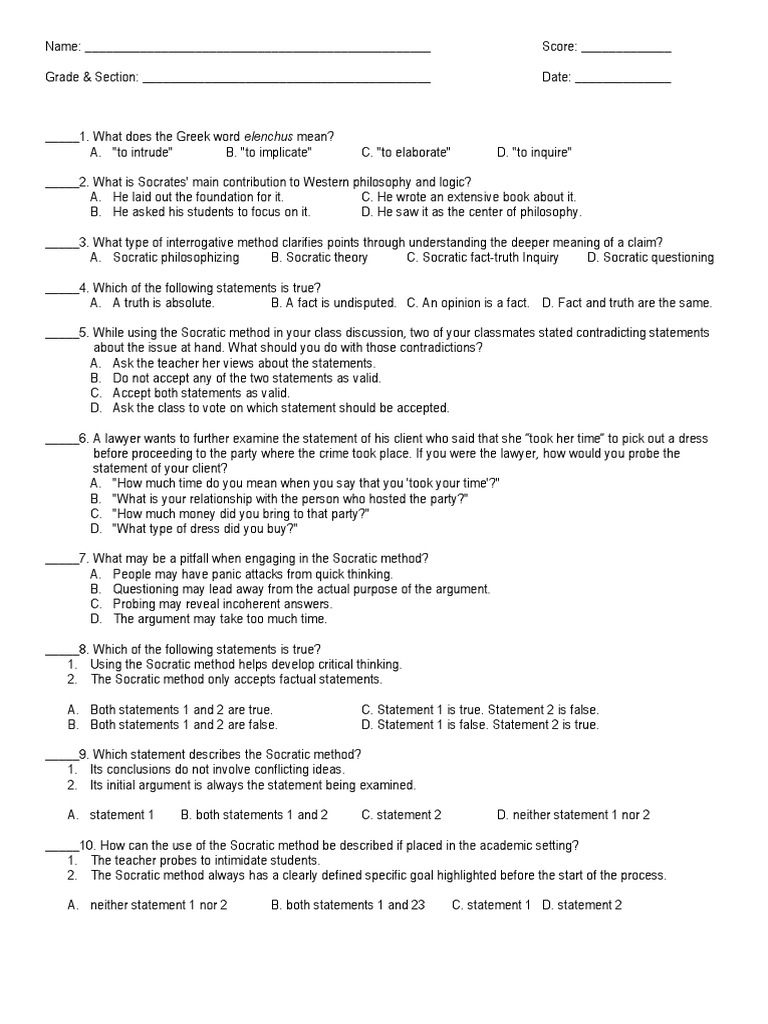 Quiz 2 Socratic Method | PDF | Argument | Socrates