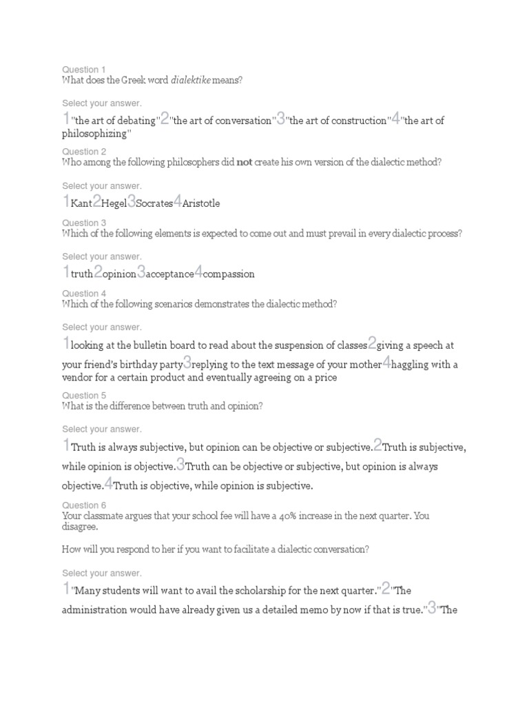 Assessing Understanding of Key Concepts Related to the Dialectic Method ...
