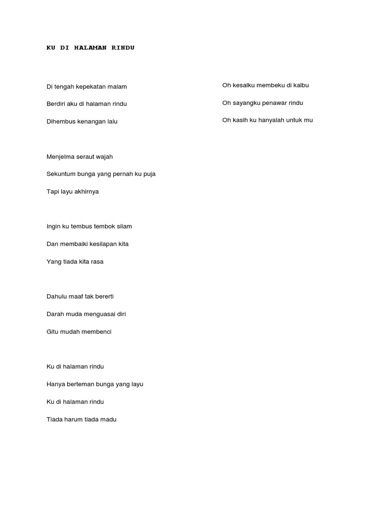 Ku Di Halaman Rindu Lirik