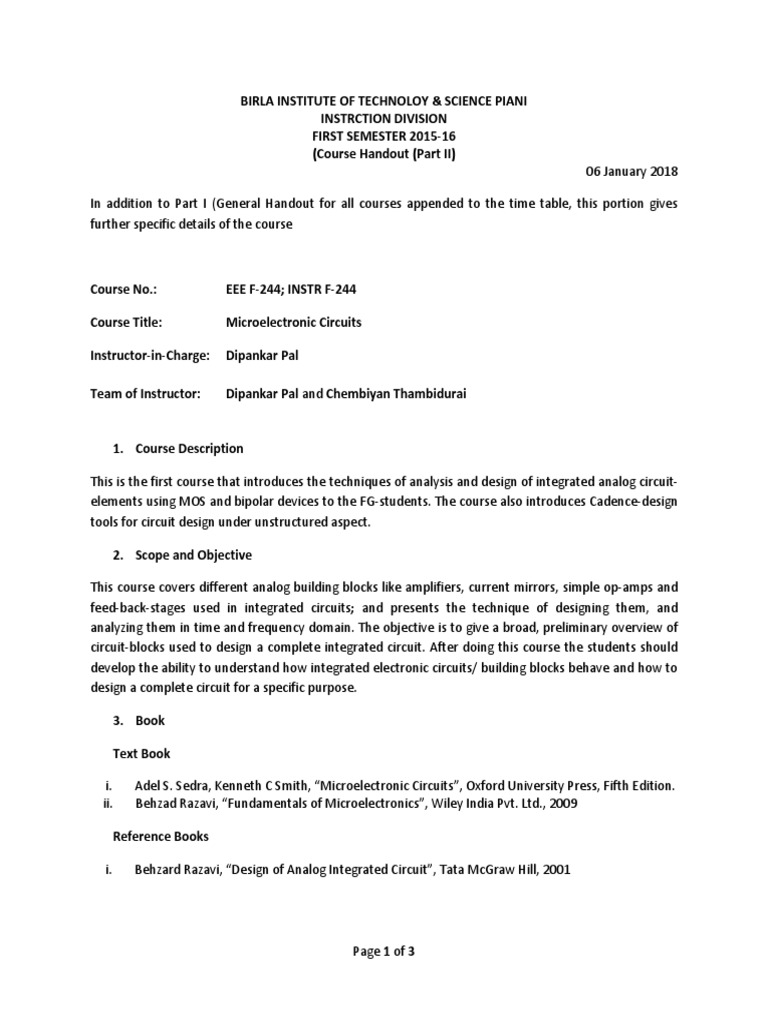 Course Handout | PDF | Amplifier | Electronic Engineering