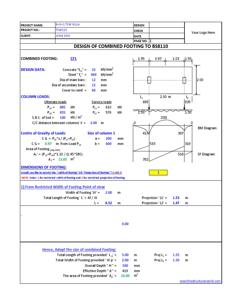 Design Of Combined Footing To Bs8110 Materials Science Structural