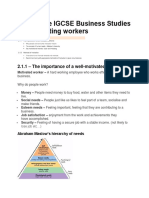 Cambridge IGCSE Business Studies 2.1 Motivating Workers: 2.1.1 - The Importance of A Well-Motivated Workforce