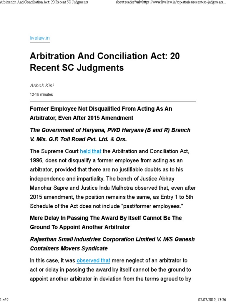 Recent SC Rulings on Arbitration Act | PDF | Arbitration | Supreme ...