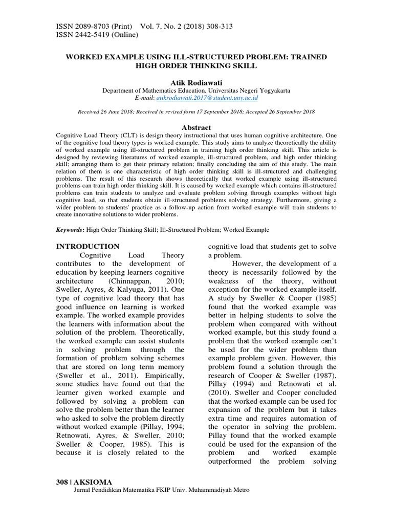 Worked Example Using Ill-Structured Problem: Trained High Order ...