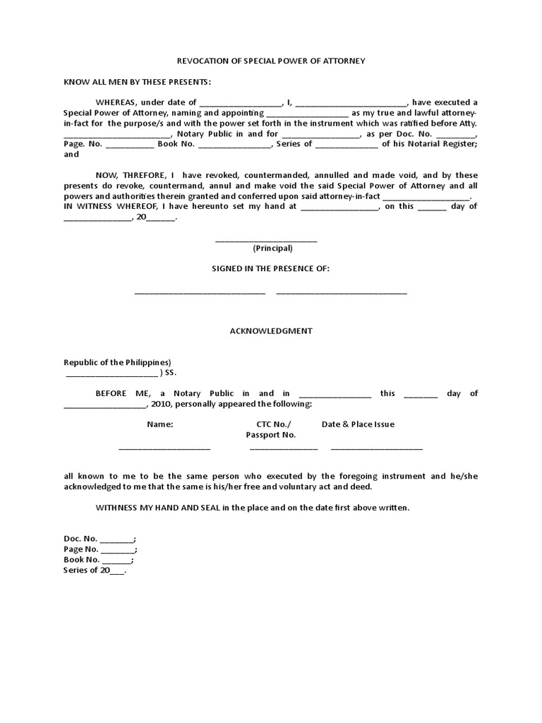 Revocation of Special Power of Attorney | PDF