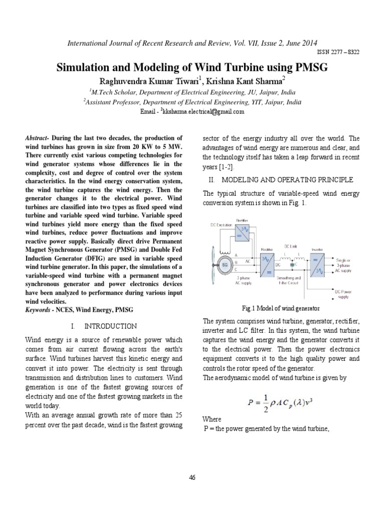 Simulation and Modeling of Wind Turbine Using PMSG-KKS | PDF | Electric ...