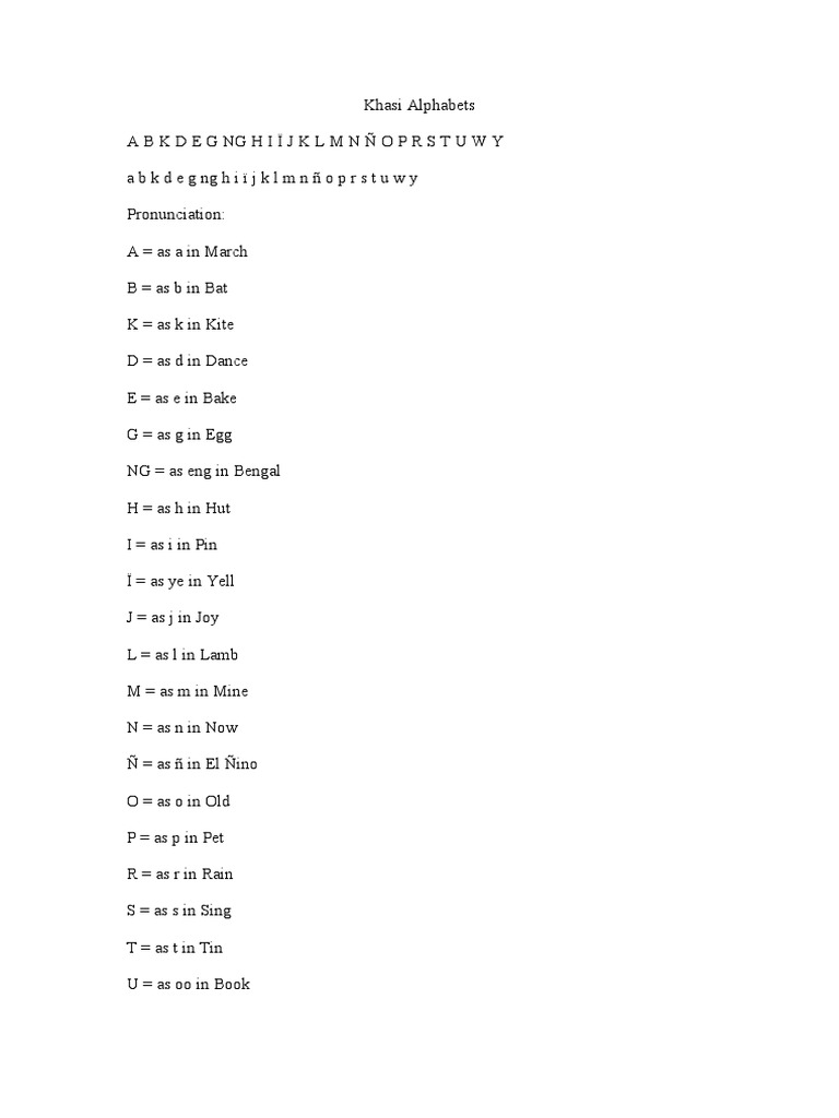 Khasi Alphabet and Pronunciation Guide | PDF