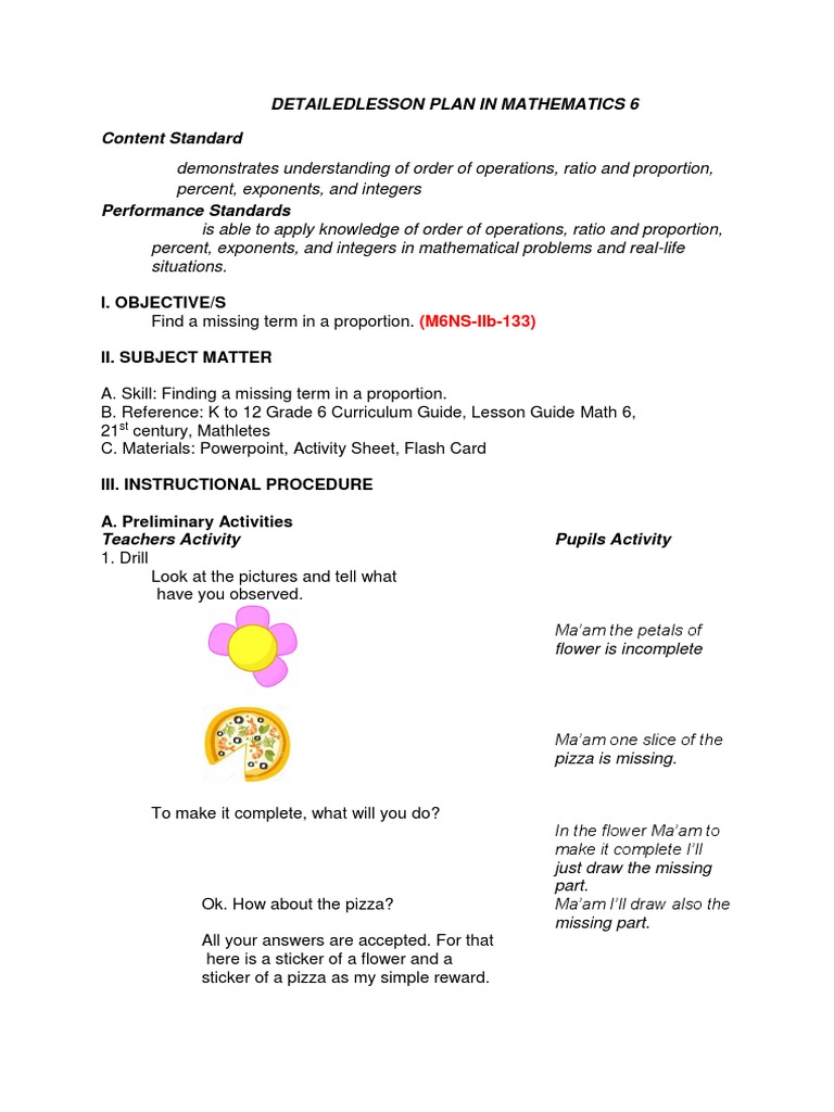 Detailedlesson Plan in Mathematics 6 | PDF | Ratio | Teaching Mathematics