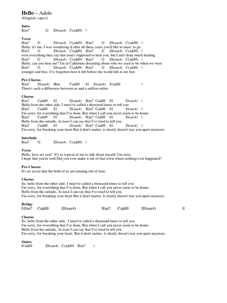 Hello Adele Song Structure scribd