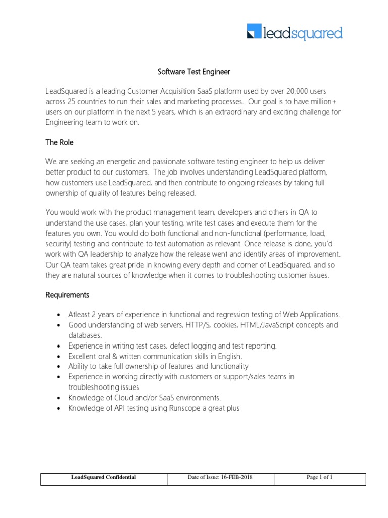 Software Test Engineer at LeadSquared | PDF