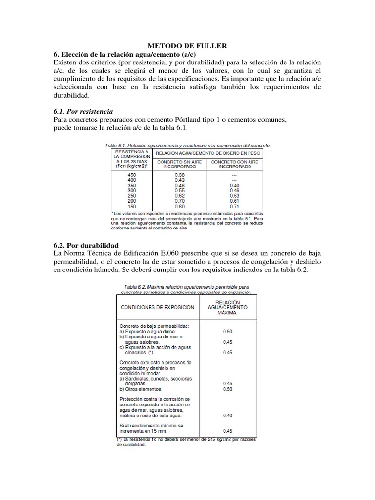Relación Agua/Cemento y Método de Fuller | PDF | Hormigón | Cemento
